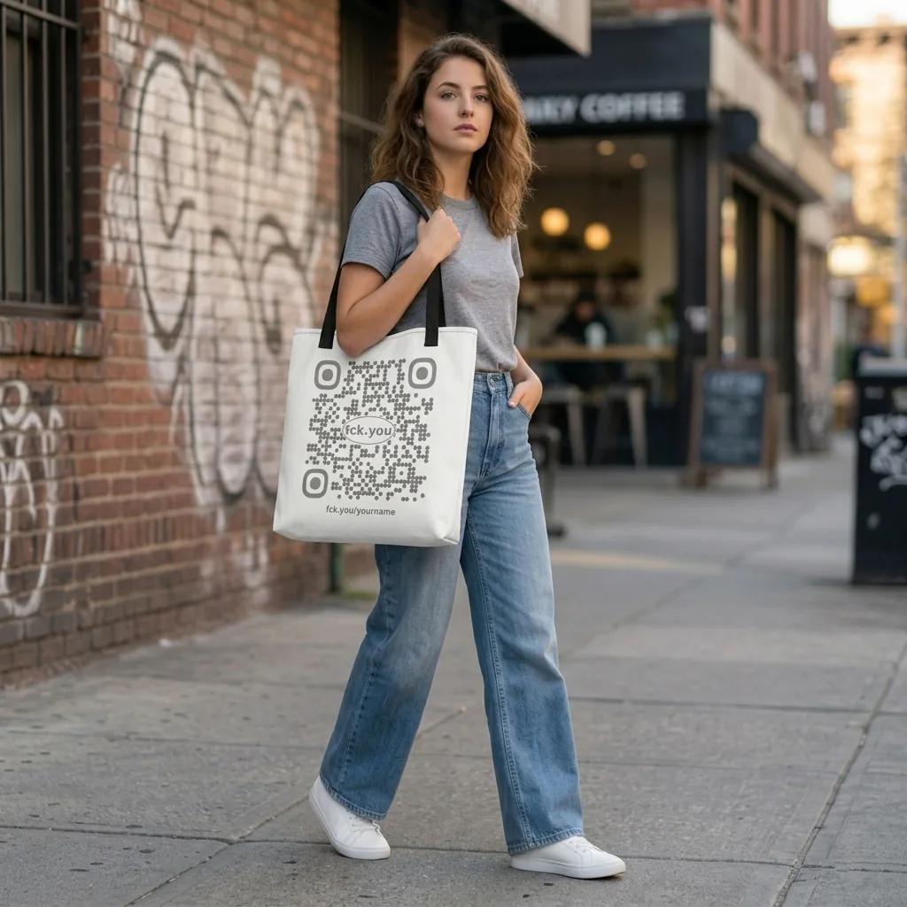 fck.you tote bag on a city street